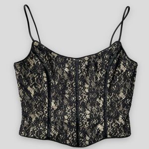 Vintage Gunne Sax Black & Gold Glittery Lace Corset Top Vest - Rare